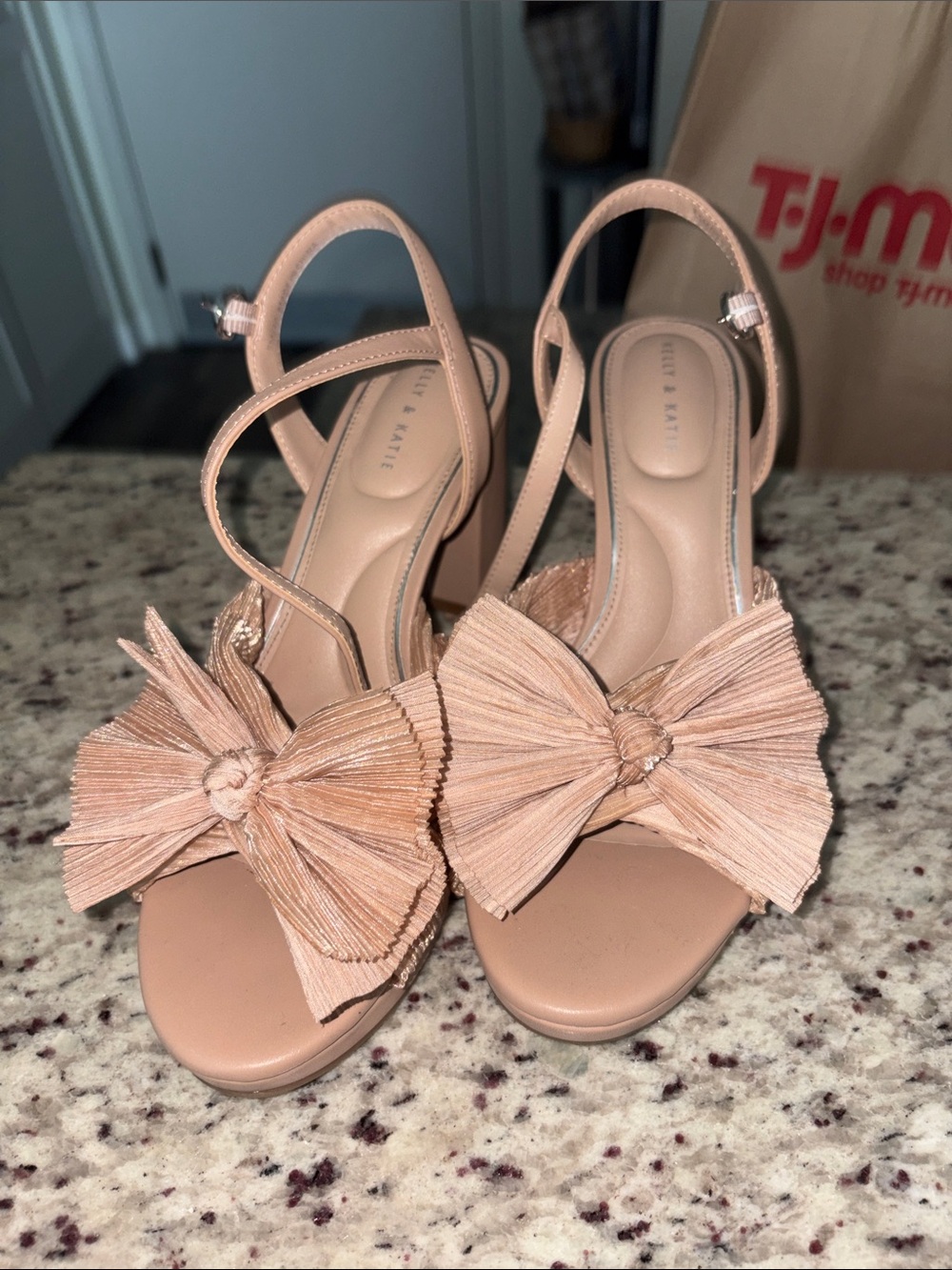 Kate Spade-inspired Blush Bow Slingback Block Heel Sandals